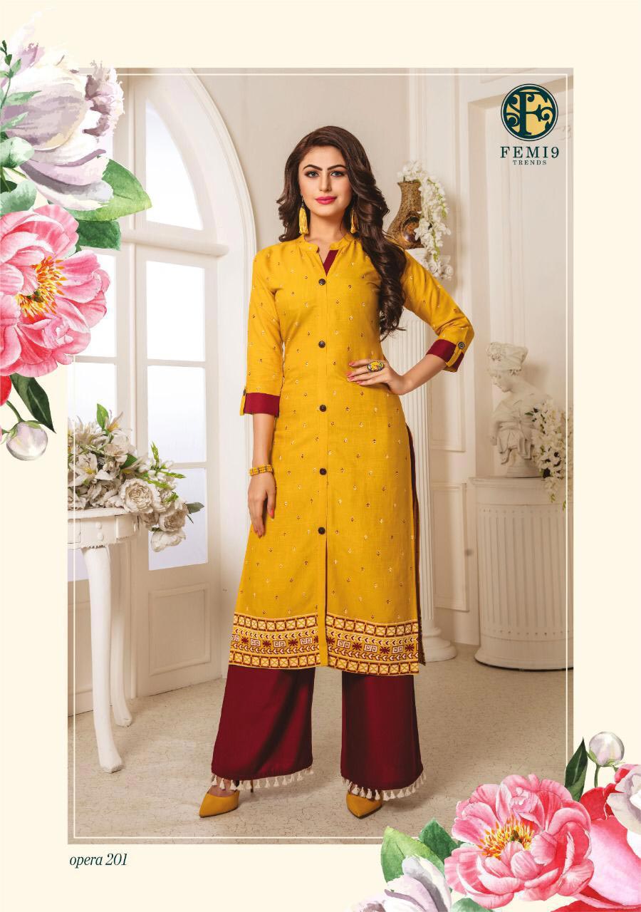 Opera Vol 2 By Femi9 Rayon Print Beautiful Kurtis With Palazzo Set Opera Vol 2 By Femi9 Rayon Print Beautiful Kurtis With Palazzo Set